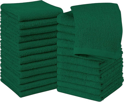 Utopia Towels 24 Pack Cotton Washcloths Set - 100% Ring Spun Cotton, Premium Quality Flannel Face Cloths, Highly Absorbent and Soft Feel Fingertip Towels (Hunter Green)
