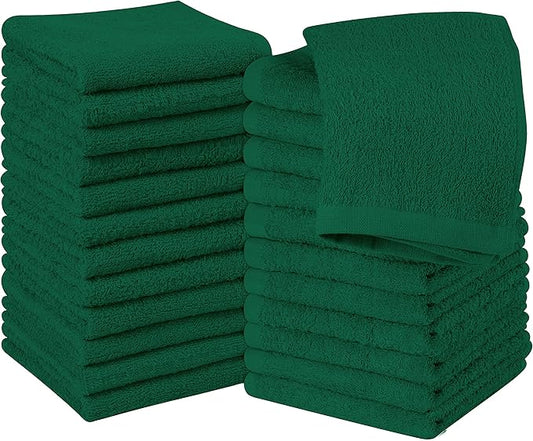 Utopia Towels 24 Pack Cotton Washcloths Set - 100% Ring Spun Cotton, Premium Quality Flannel Face Cloths, Highly Absorbent and Soft Feel Fingertip Towels (Hunter Green)