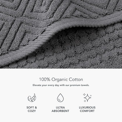 Texere 100% Organic Cotton Diamond Jacquard 700 GSM Luxury Bath Towel Sets - Ultra Soft and Absorbent Hotel and Spa Quality (Diamond, Charcoal, 4 Bath Towels)