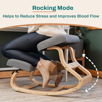 Ergonomic Kneeling Chair with 2 Knee Pads - Adjustable Height Rocking Knee Chair for Posture and Back Support for Home and Office - Angled Kneeling Stool, Moonstone Grey