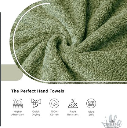 100% Cotton Bath Towel Set of 18-4 Bath Towels, 6 Hand Towels, 8 Wash Cloths, Sustainable, Soft, Highly Absorbent, Combed Cotton 18 Piece Set for Hotels, Spa, Bathroom, Dorm, Sage