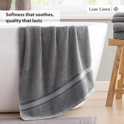 LANE LINEN Luxury Bath Towels Set - 3 Piece Set, 100% Cotton Bathroom Towels, Zero Twist, Quick Dry, Super Absorbent & Soft, 1 Bath Towel, 1 Hand Towel, 1 Wash Cloths - Cool Grey