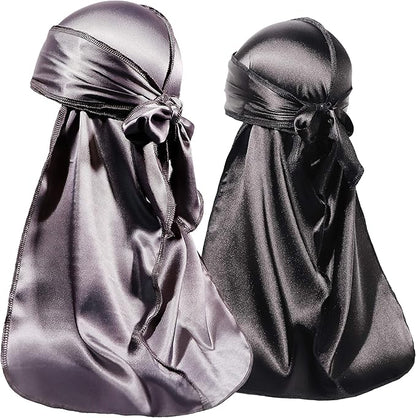 ForceWave 2 Pieces Silky Durag Pack for Men Women Waves, Premium Satin Deluxe Du-rag