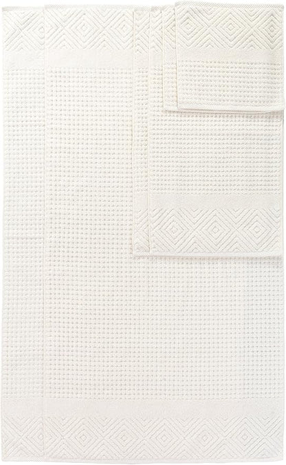 Texere 100% Organic Cotton Jacquard 650 GSM Premium Bath Towel Set - Extra Absorbent Quick Dry and Plush (Cable, Light Taupe, 2 Bath & 2 Hand Towels)