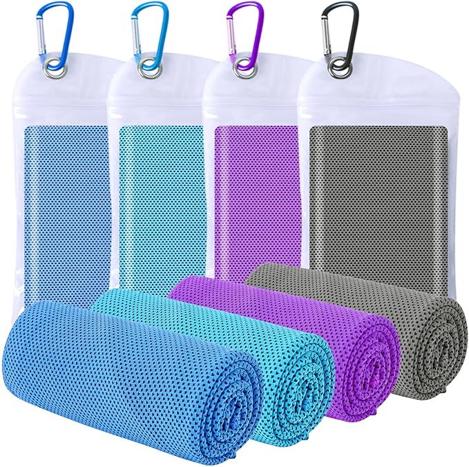 4 Packs Cooling Towels (40"x12") Microfiber Ice Towel for Neck & Face - Yoga, Golf, Sports, Gym, Workout, Camping, Fitness & Outdoor Activities