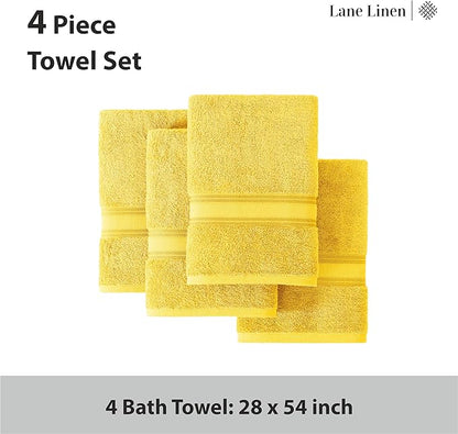 LANE LINEN 100% Cotton Bath Towels Pack of 4 (28"x54") - Zero Twist, Mercerized Cotton Bathroom Towel Set - Quick Dry, Extra Soft & Absorbent Yellow Bath Towels - Suitable for All Skin Type - Mimosa