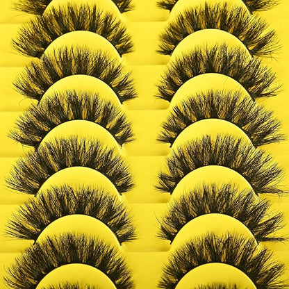 False Eyelashes Short Lashes Full Mink Lash Strips 10 Pairs Fluffy Cat Eye Strip Eyelash Wispy Volume Lashes Pack Fake Cateye EyeLash Natural Look