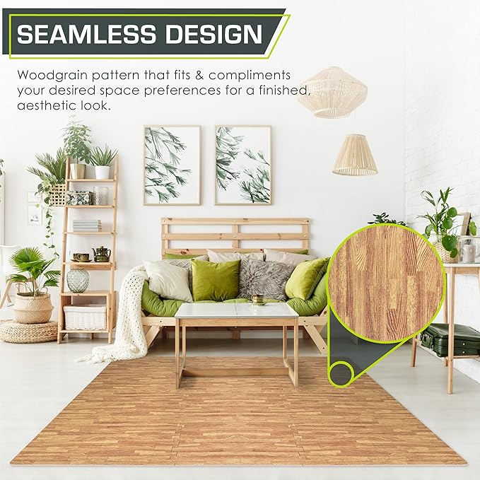 ProsourceFit Wood Grain Puzzle Mat 1/2-in, 6 EVA Foam Interlocking Floor Tiles (24SQ FT) for Secure Indoor Room Workout Flooring and Playmat, Dark Oak
