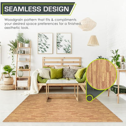 ProsourceFit Wood Grain Puzzle Mat 1/2-in, 6 EVA Foam Interlocking Floor Tiles (24SQ FT) for Secure Indoor Room Workout Flooring and Playmat, Dark Oak