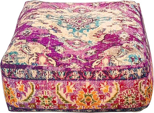 Mandala Life ART Moroccan Floor Cushion Cover Purple Square Large Meditation Pillow Case Moroccan Décor Pouf Ottoman Perfect for Living Room, Bedroom, Nursary or Children Room unstuffed