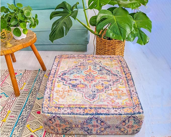 Mandala Life ART Bohemian Outdoor Floor Cushion Cover - Unstaffed 24x8 inches - Vintage Square Pouf Otttoman - Pillow Case for Garden Party, Pool, Balcony, Patio