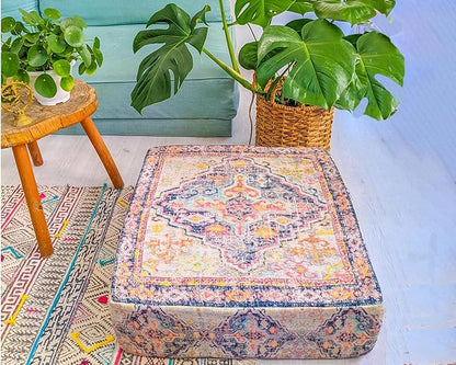 Mandala Life ART Bohemian Outdoor Floor Cushion Cover - Unstaffed 24x8 inches - Vintage Square Pouf Otttoman - Pillow Case for Garden Party, Pool, Balcony, Patio