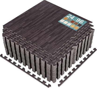 Sorbus Wood Grain Floor Tiles Foam Mat EVA Interlocking Mats Tile 3/8-Inch Thick Flooring Wood Puzzle Exercise Mats w/Borders - Home Playroom Basement, Apartment, Trade Show, Baby, Dance