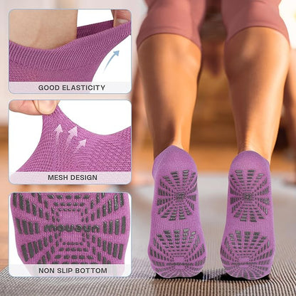 unenow 5 Pairs Pilates Socks for Women Non Slip Socks with Grips for Yoga Hospital Barre Barefoot
