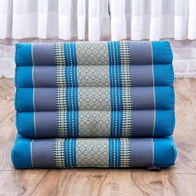 Leewadee 1-Fold Mat with Triangle Cushion – Comfortable TV Pillow, Foldable Mattress with Cushion Made of Kapok, 30 x 20 inches, Light Blue