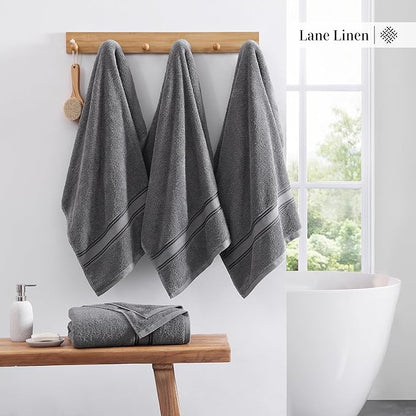 LANE LINEN 100% Cotton 4 Pack Bath Towels Set (30"x60") - Zero Twist, Large Cotton Towels for Bathroom - Quick Dry, Soft & Absorbent Bath Towel Set - Remains Soft After Multiple Washes - Cool Grey