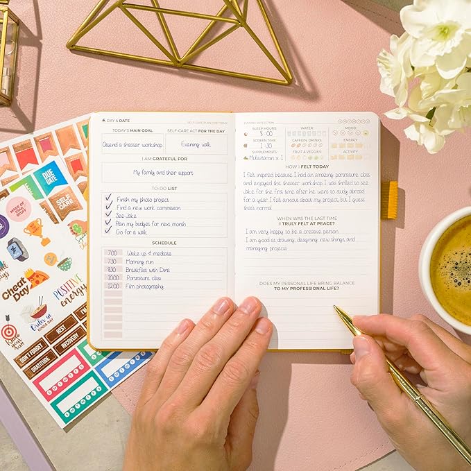 Clever Fox Self-Care Journal Pocket – Daily Reflection Notebook – Mental Health & Personal Development Planner, Meditation & Mood Log (Amber Yellow)