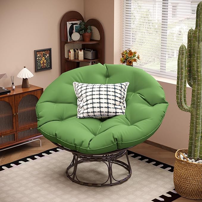 46'' Large Size Papasan Chair with Cushion and Frame, Lazy Chair for Living Room and Bedroom, Green