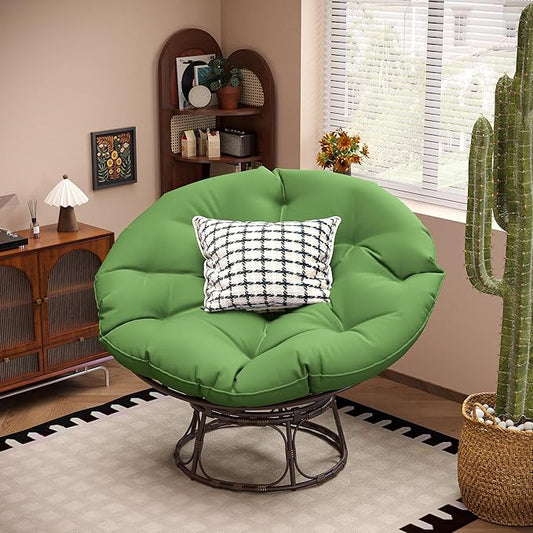 46'' Large Size Papasan Chair with Cushion and Frame, Lazy Chair for Living Room and Bedroom, Green