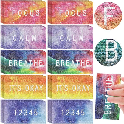 Crtiin 50 Pieces Anxiety Sensory Stickers for Anxiety Relief Items Mental Health Stickers Fidget Textured Strips for Office Classroom Desk Relieve Adult Stress(Bright Style)