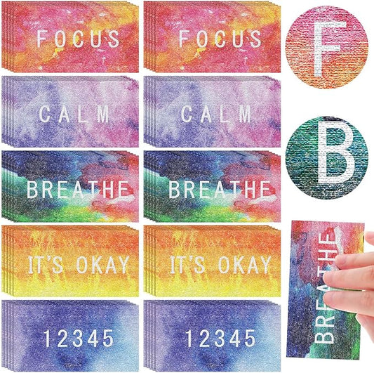 Crtiin 50 Pieces Anxiety Sensory Stickers for Anxiety Relief Items Mental Health Stickers Fidget Textured Strips for Office Classroom Desk Relieve Adult Stress(Bright Style)