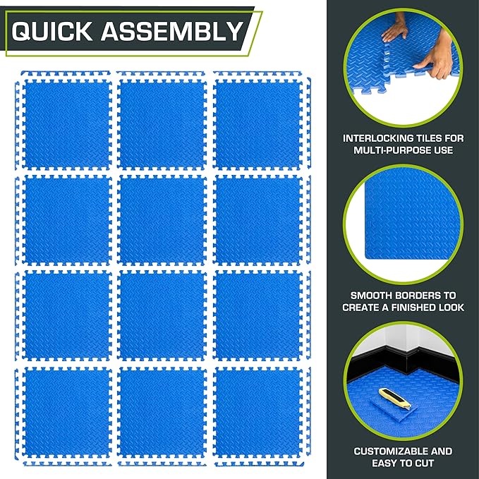 ProsourceFit Puzzle Exercise Mat ½ in, EVA Interlocking Foam Floor Tiles for Home Gym, Mat for Home Workout Equipment, Floor Padding for Kids