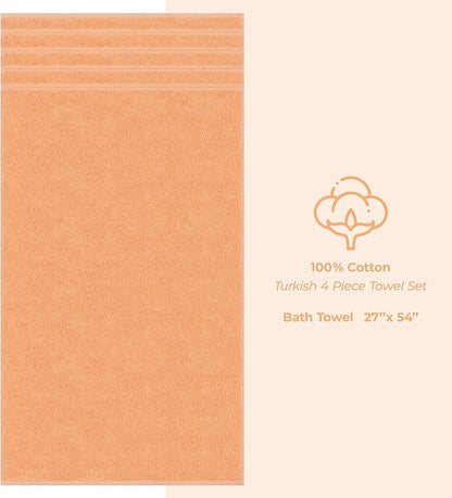 American Soft Linen Luxury 4 Piece Bath Towel Set, 600 GSM 100% Cotton Turkish Bath Towels for Bathroom, 27x54 in Extra Large Bathroom Shower Towels, Malibu Peach