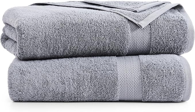 LANE LINEN 100% Cotton Oversized Bath Towels Set of 2 (35"x66") - Ring Spun Cotton Oversized Towels - Quick Dry, Soft & Absorbent Extra Large Bath Towel Set - Dorm Essentials for Girls - Space Grey