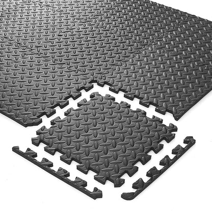 Philosophy Gym Pack of 12 Exercise Flooring Mats - 12 x 12 Inch Foam Rubber Interlocking Puzzle Floor Tiles - Black