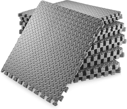 Philosophy Gym Pack of 30 Exercise Flooring Mats - 24 x 24 Inch Foam Rubber Interlocking Puzzle Floor Tiles - Gray