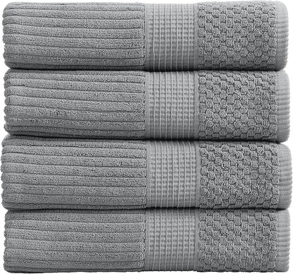 Springtree Home 100% Cotton Bath Towel Set of 4 | Super Soft & Absorbent with Quick-Dry Fibers | 4 Bath Towels | Textured and Durable Cotton | Krista Collection (Ultimate Grey)