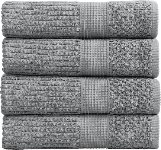 Springtree Home 100% Cotton Bath Towel Set of 4 | Super Soft & Absorbent with Quick-Dry Fibers | 4 Bath Towels | Textured and Durable Cotton | Krista Collection (Ultimate Grey)