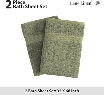 LANE LINEN 100% Cotton 2 Pack Bath Sheets (35"x66") - Ring Spun Cotton Extra Large Bathroom Towels - Quick Dry, Super Soft & Absorbent Oversized Bath Towels - Machine Wash in Cold Water - Oil Green