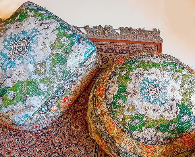 Mandala Life ART Moroccan Pouf Ottoman Cover Green Square Meditation Pillow Case Boho Room Décor Moroccan Seating Area Perfect for Living Room, Bedroom, Nursary or Children Room Cotton 24x8 Unstuffed
