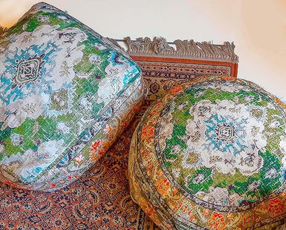 Mandala Life ART Moroccan Pouf Ottoman Cover Green Square Meditation Pillow Case Boho Room Décor Moroccan Seating Area Perfect for Living Room, Bedroom, Nursary or Children Room Cotton 24x8 Unstuffed