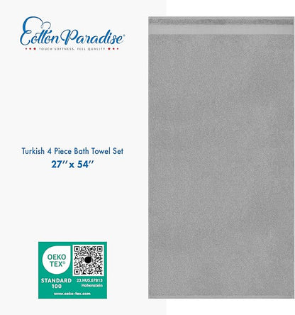Cotton Paradise 4 Piece Turkish Bath Towels for Bathroom, Extra Large Soft Plush Towels Bathroom Set, Light Grey