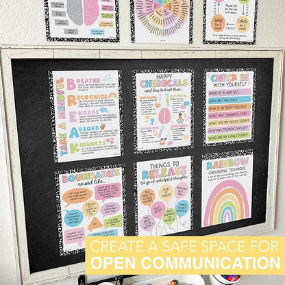 9 Mental Health Posters For Classroom - 11x14" School Counselor Office Decor, Power of Yet & Growth Mindset Poster, School Counseling Posters Elementary - Pastel Classroom Decor