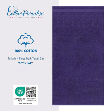 Cotton Paradise 4 Piece Turkish Bath Towels for Bathroom, 100% Cotton Extra Large Soft Plush Towels Bathroom Set, Purple