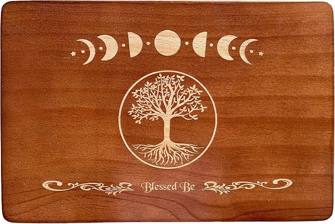 Altar Table, Meditation Table, Small Altar Table, Wooden Witch Altar, Wiccan Alter Table, Buddhist Shrine, Engraved Moon Phase and The Tree of Life on Table Top, 12 × 8 inches