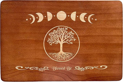 Altar Table, Meditation Table, Small Altar Table, Wooden Witch Altar, Wiccan Alter Table, Buddhist Shrine, Engraved Moon Phase and The Tree of Life on Table Top, 12 × 8 inches