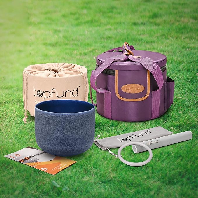 TOPFUND Indigo A Note Crystal Singing Bowl Third Eye Chakra 8 inch with Heavy Duty Carrying Case and Suede Mallet