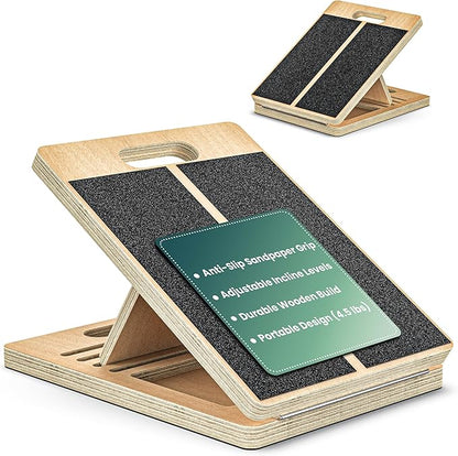Calf Stretcher – Wooden Portable Slant Board for Calf Stretching – Adjustable Incline Board Physical Therapy Equipment with Reducing Injury Risk and Improving Foot, Leg & Ankle Mobility
