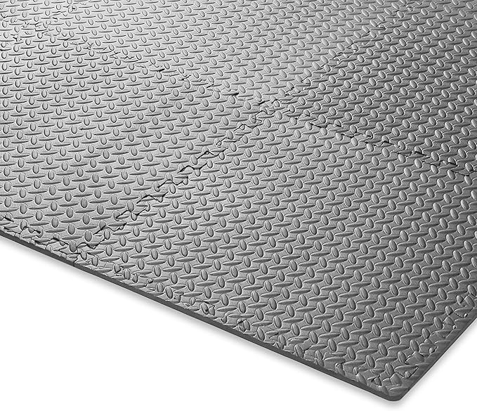 Philosophy Gym Pack of 6 Exercise Flooring Mats - 24 x 24 Inch Foam Rubber Interlocking Puzzle Floor Tiles - Gray