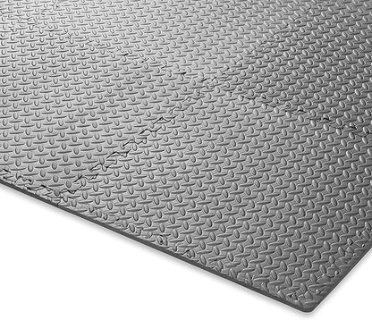 Philosophy Gym Pack of 6 Exercise Flooring Mats - 24 x 24 Inch Foam Rubber Interlocking Puzzle Floor Tiles - Gray
