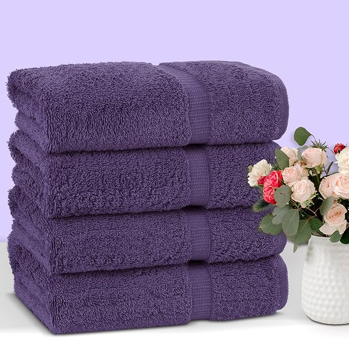 Chakir Turkish Linens 100% Cotton Premium Turkish Towels for Bathroom | 27'' x 54'' (4-Piece Bath Towels - Plum)