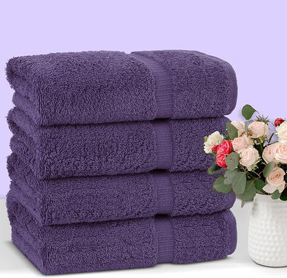 Chakir Turkish Linens 100% Cotton Premium Turkish Towels for Bathroom | 27'' x 54'' (4-Piece Bath Towels - Plum)