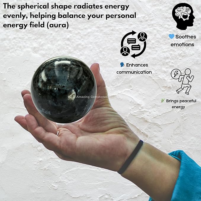 Amazing Gemstone Larvikite Crystal Ball with Stand - 2" Inches Crystal Sphere Meditation Balls for Witchcraft and Decorative Balls