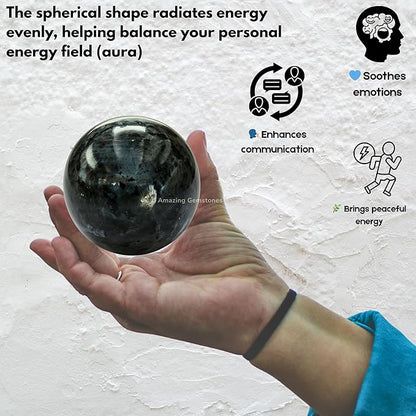Amazing Gemstone Larvikite Crystal Ball with Stand - 2" Inches Crystal Sphere Meditation Balls for Witchcraft and Decorative Balls