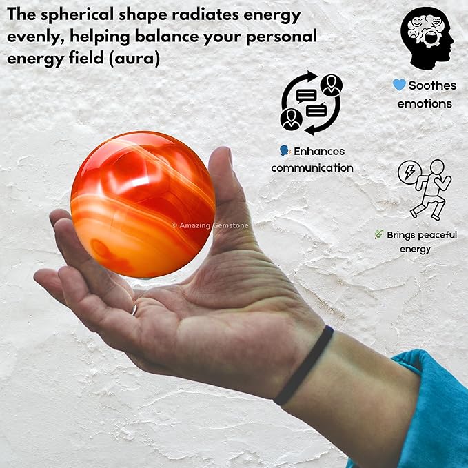 Amazing Gemstone Carnelian Onyx Crystal Ball with Stand - 2 Inches Crystal Sphere Meditation Balls for Witchcraft and Decorative Balls