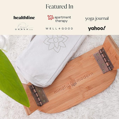 Mindful Modern Folding Meditation Bench - Bamboo Kneeling Stool with Locking Magnetic Hinges - Portable Cross Legged Folding Seiza Chair w/Travel Bag